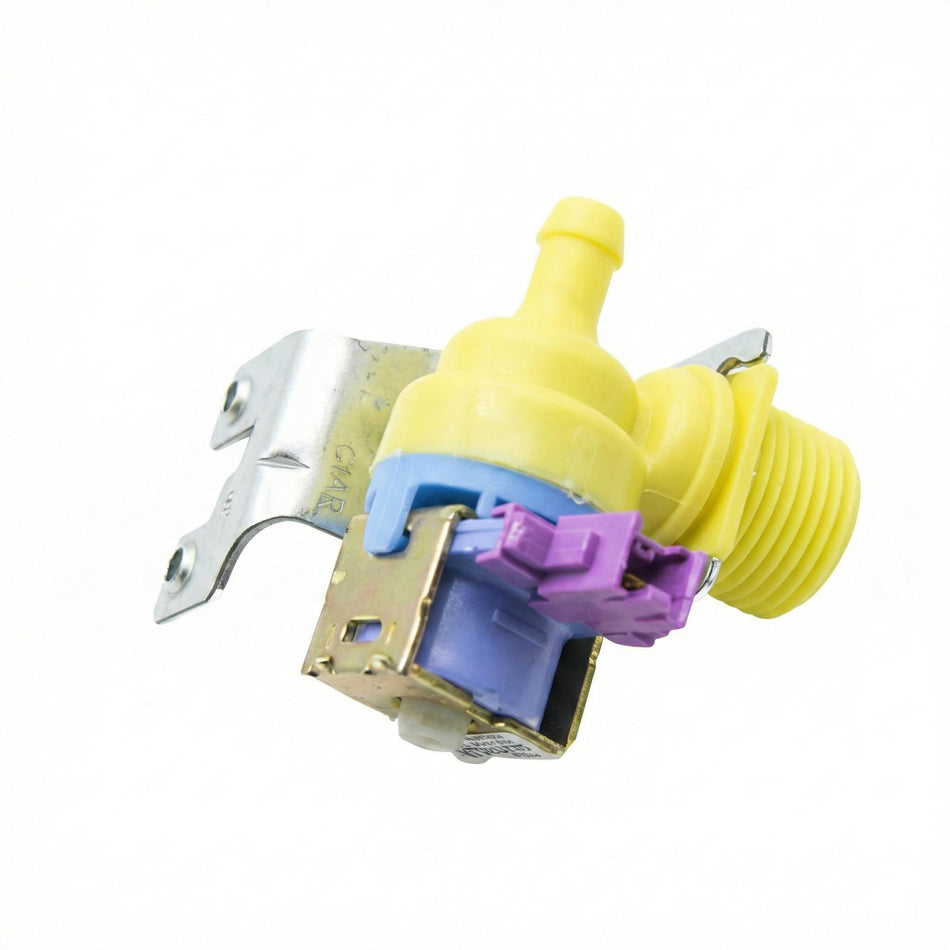 WD15X26078 dishwasher water inlet valve with mounting bracket for GE dishwashers.