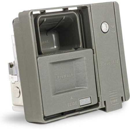 W10861000 dishwasher detergent and rinse aid dispenser assembly for Whirlpool and KitchenAid dishwashers.