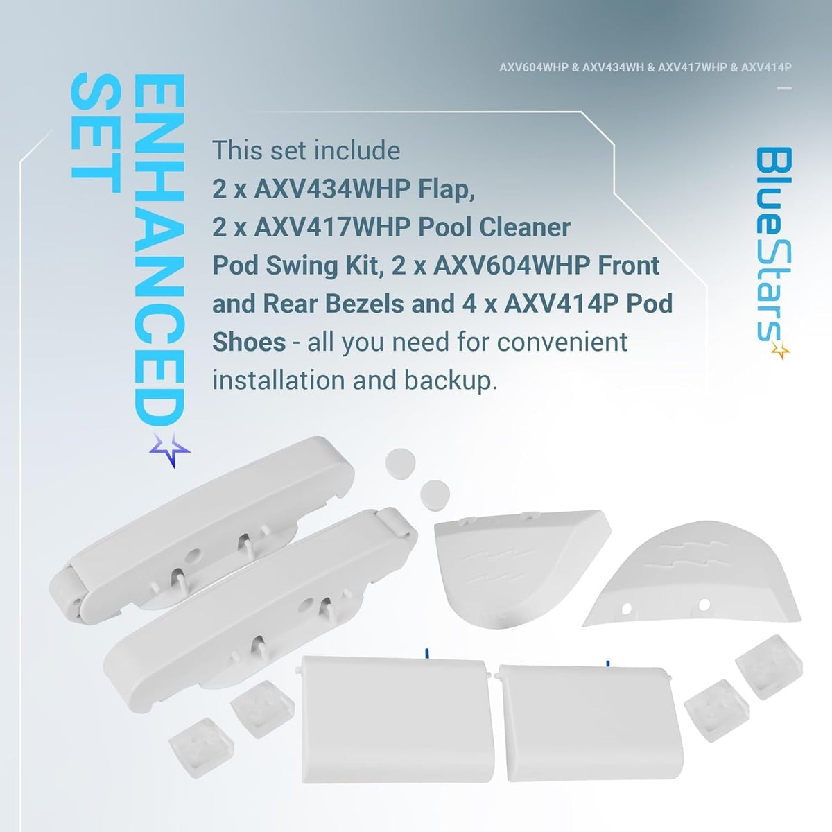 Replacement pod swing, flap, bezel, and shoe kit for Hayward Navigator and Pool Vac Ultra cleaners.