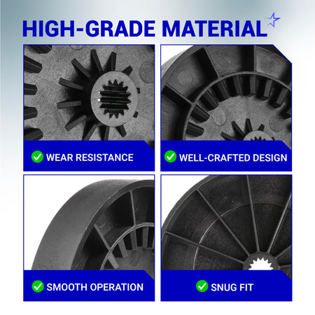 Close-up detail views of WH03X32097 washer transmission pulley showing high-grade material and durable construction.