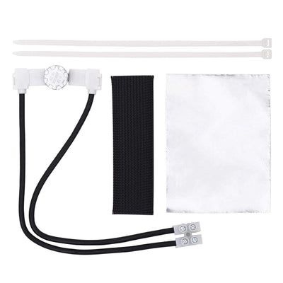 W10402110 dishwasher thermal fuse kit including wiring harness, protective sleeve, foil, and zip ties.