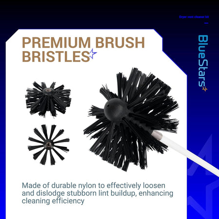 Close-up of durable nylon dryer vent cleaner brush heads with stiff bristles for removing lint buildup.