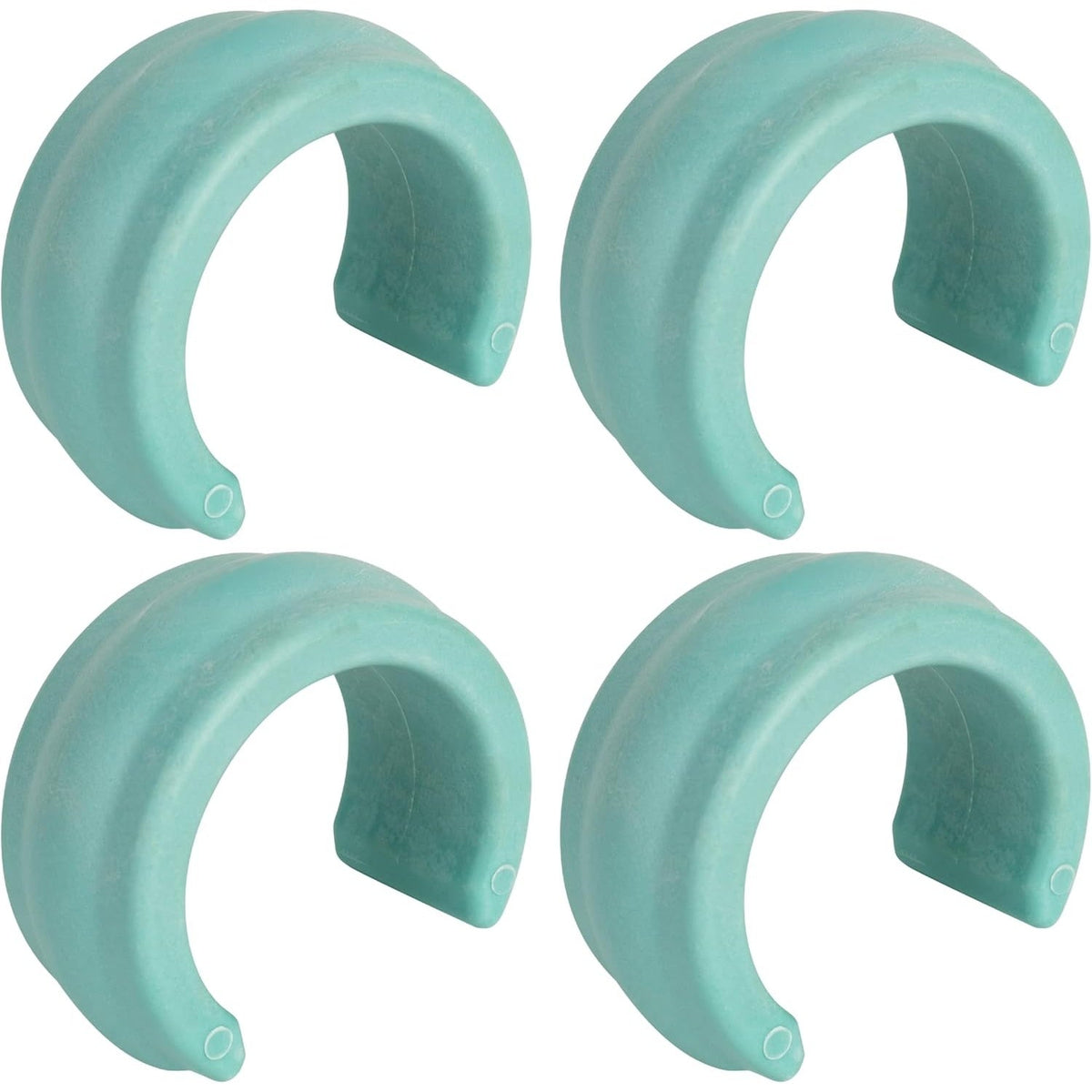Set of four teal universal pool cleaner hose weights for Zodiac, Hayward, and Pentair automatic pool cleaners.