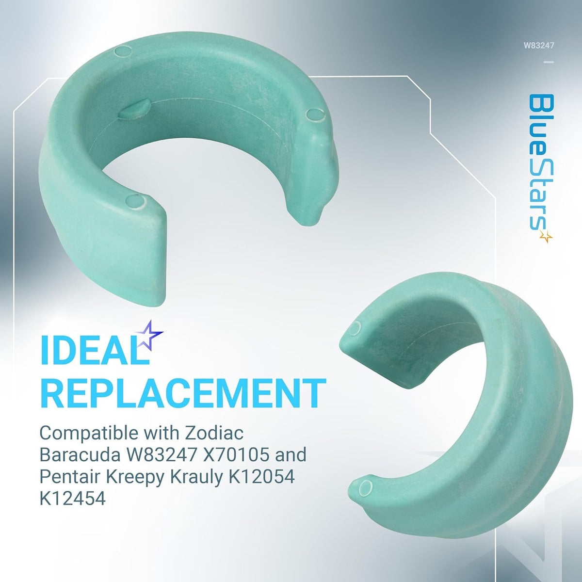 Two teal W83247 universal pool cleaner hose weights for Zodiac and Pentair cleaners.