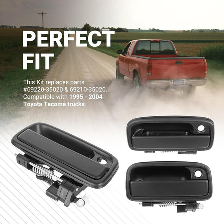 Front left and right exterior door handle pair for 1995-2004 Toyota Tacoma trucks.