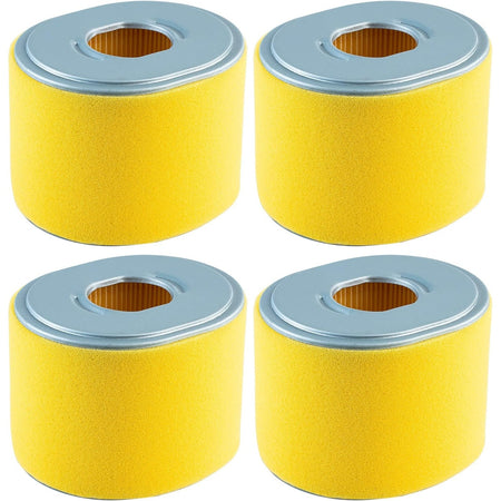 Set of four yellow air filters for Honda GX340 and GX390 engines, replaces 17210-ZE3-505.
