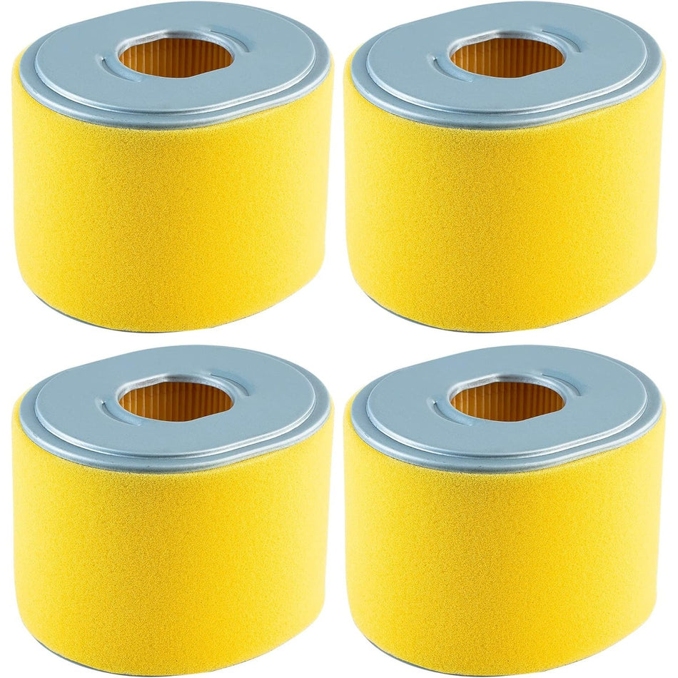 Set of four yellow air filters for Honda GX340 and GX390 engines, replaces 17210-ZE3-505.