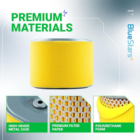 AFZE30 air filter for Honda GX340 GX390 engines showing premium materials including metal case, filter paper, and foam.