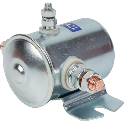 12V 200A Trombetta 3-terminal solenoid with mounting bracket and copper contact studs.
