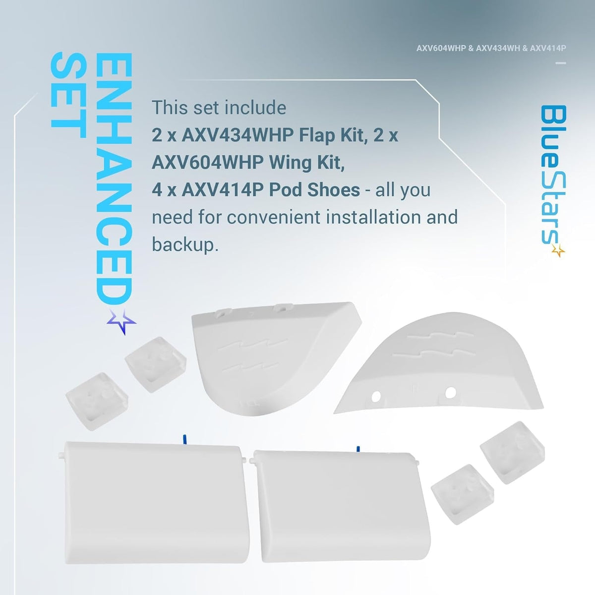 Replacement flap kit, wing kit, and pod shoes set for Hayward automatic pool cleaners.