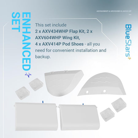 Replacement flap kit, wing kit, and pod shoes set for Hayward automatic pool cleaners.