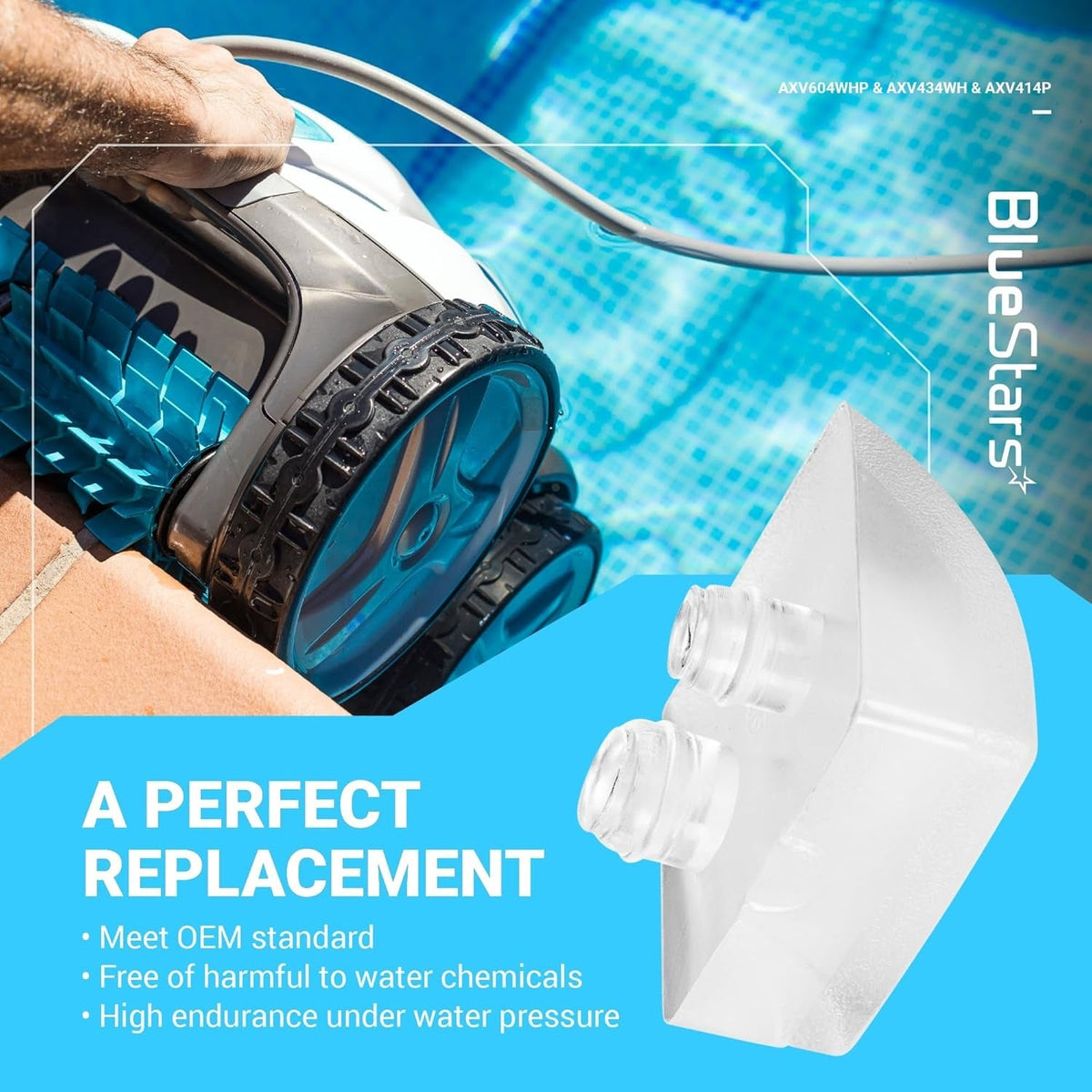 AXV414P Pod Shoes replacement part for Hayward automatic pool cleaners shown in a promotional product graphic.