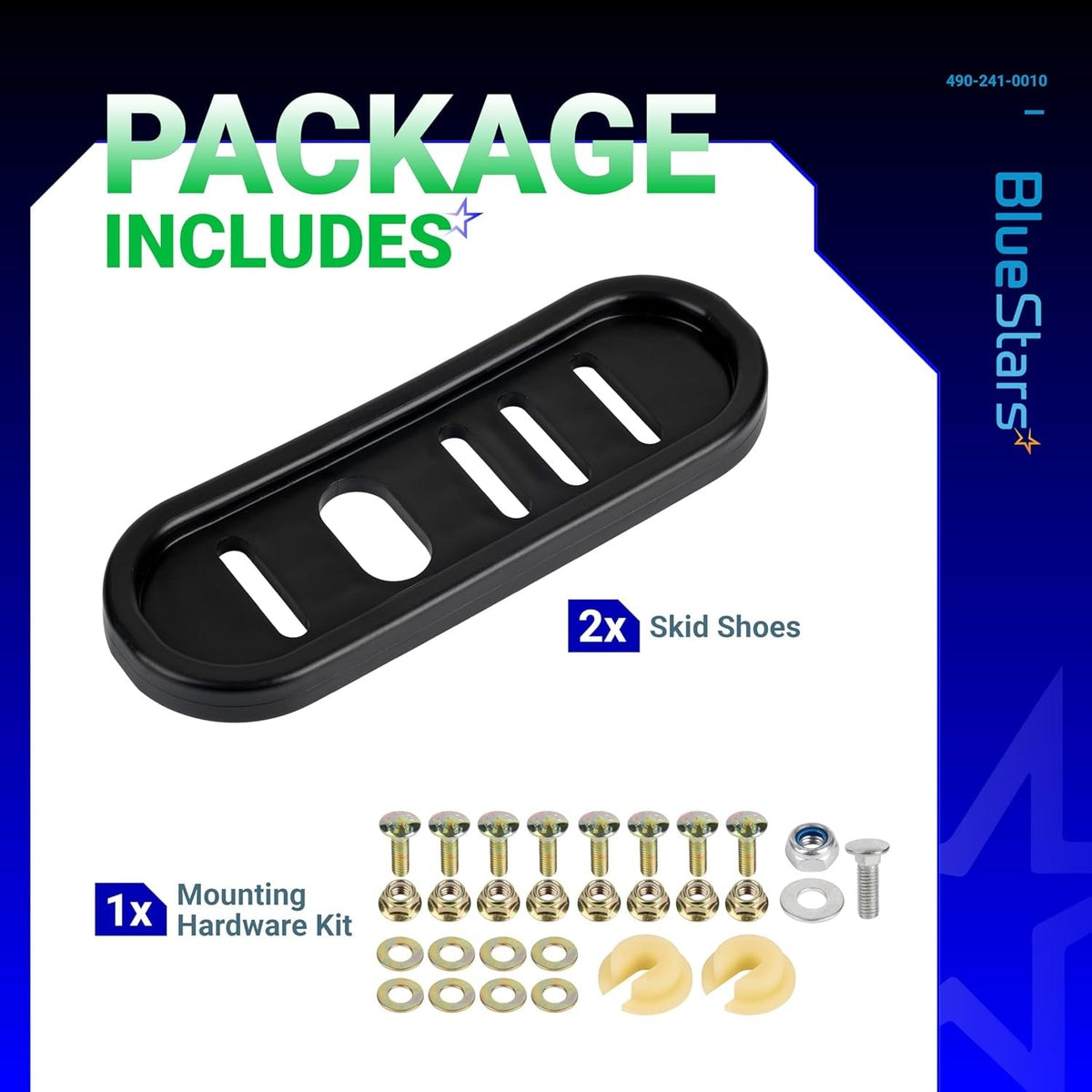 490-241-0010 snowblower slide shoes kit including two skid shoes and mounting hardware kit.