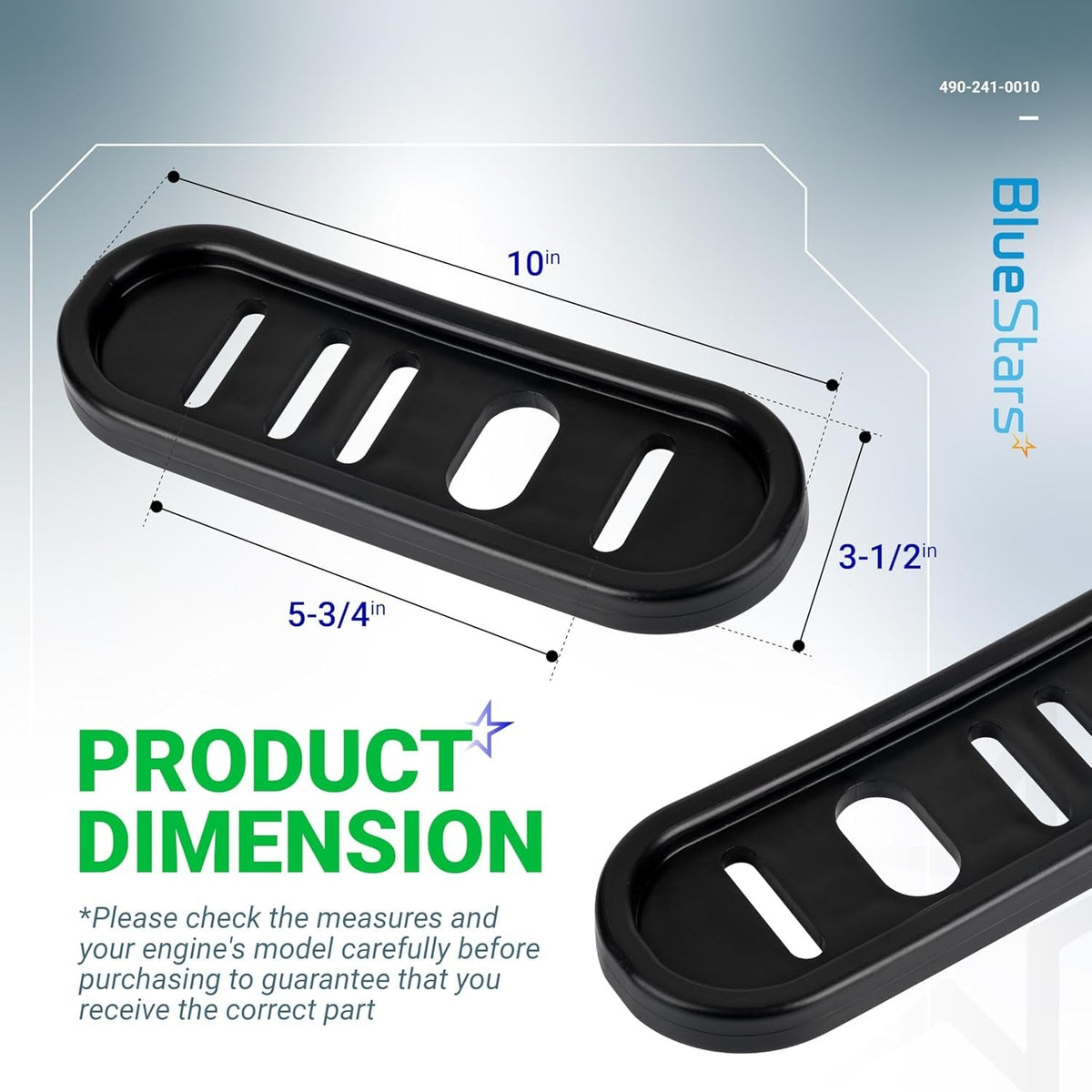 490-241-0010 snowblower slide shoe showing 10-inch by 3-1/2-inch dimensions diagram.