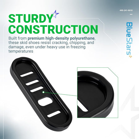 Close-up view of 490-241-0010 snowblower slide shoe showing durable polyurethane construction and mounting slots.