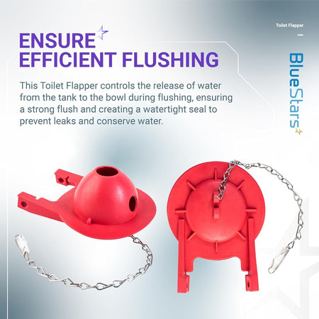 Two red 3-inch Toto toilet flapper replacements with stainless steel chains shown from side and top angles.