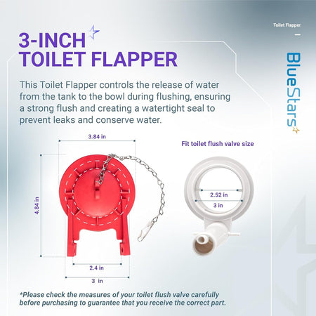Infographic showing dimensions and compatibility for a 3-inch Toto toilet flapper replacement.