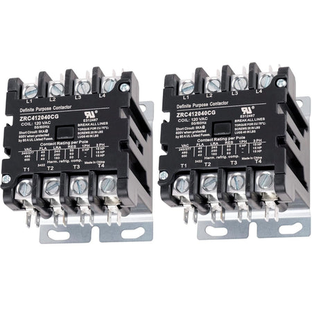 Two 40 Amp 4-pole definite purpose contactors with 120 VAC coils.