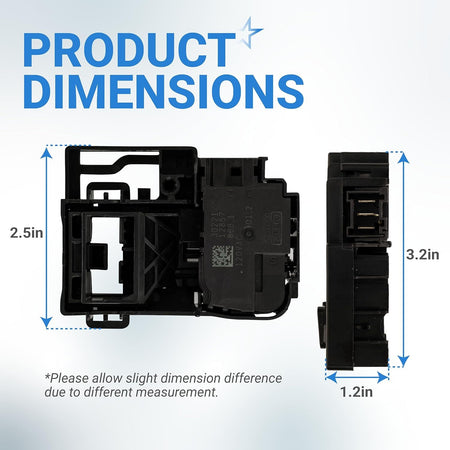 WH01X27954 washer lid lock switch showing product dimensions and technical measurements.