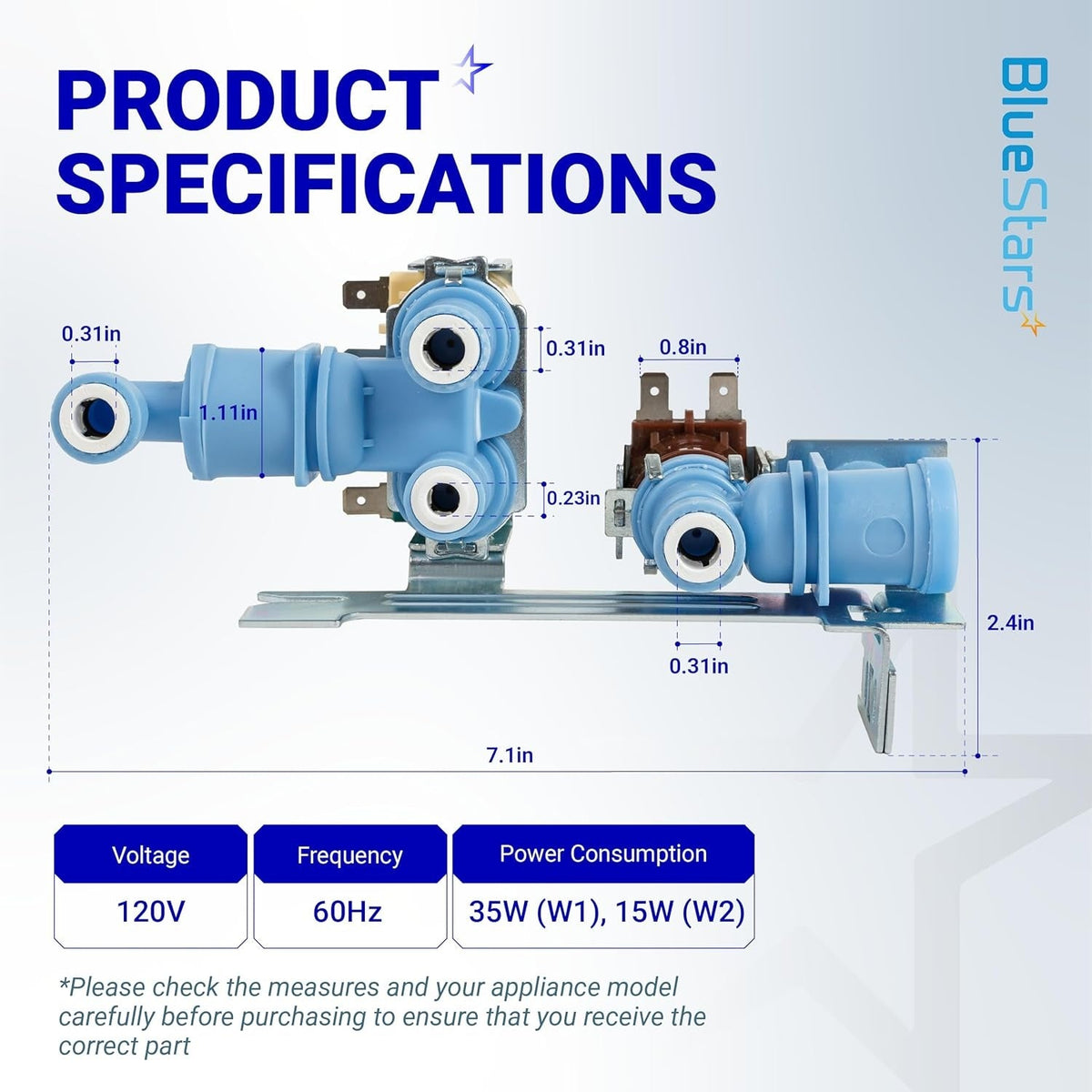 242252702 refrigerator water inlet valve with detailed dimensions and technical specifications diagram.