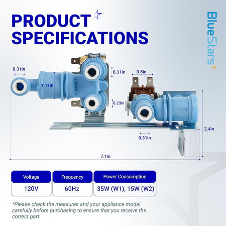 242252702 refrigerator water inlet valve with detailed dimensions and technical specifications diagram.