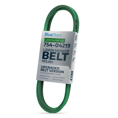754-04219 green mower deck belt for 46-inch decks, 1/2 inch x 103.4 inch replacement belt in branded packaging.