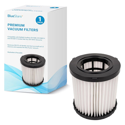 Replacement vacuum filter for DeWalt DCV580 and DCV581H shop vacs shown with retail packaging.