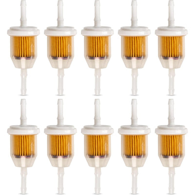 Pack of 10 AM116304 fuel filters for 1/4 inch and 5/16 inch fuel lines, compatible with Kohler and John Deere engines.