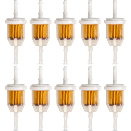 Pack of 10 AM116304 fuel filters for 1/4 inch and 5/16 inch fuel lines, compatible with Kohler and John Deere engines.