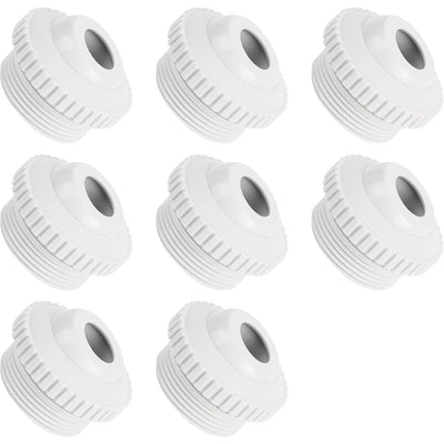 Set of 8 white SP1419D directional flow pool return jet nozzles with 3/4 inch adjustable eyeball openings.
