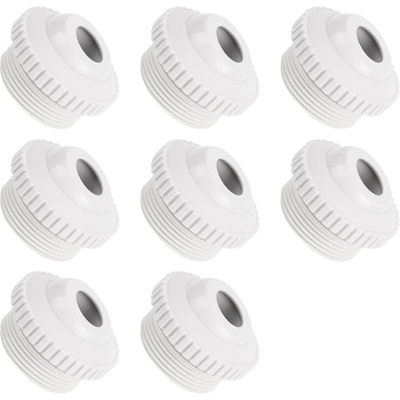 Set of 8 white SP1419D directional flow pool return jet nozzles with 3/4 inch adjustable eyeball openings.