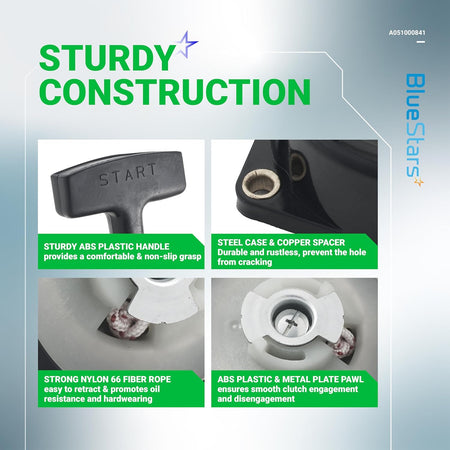 Infographic showing construction details of A051000841 recoil starter assembly for Echo backpack blowers.