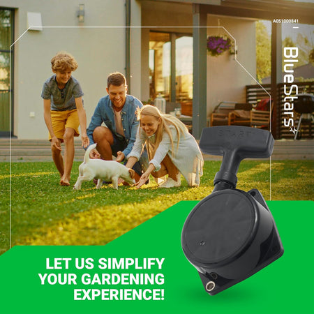 A051000841 recoil starter assembly for Echo backpack blowers shown in a lifestyle marketing graphic.