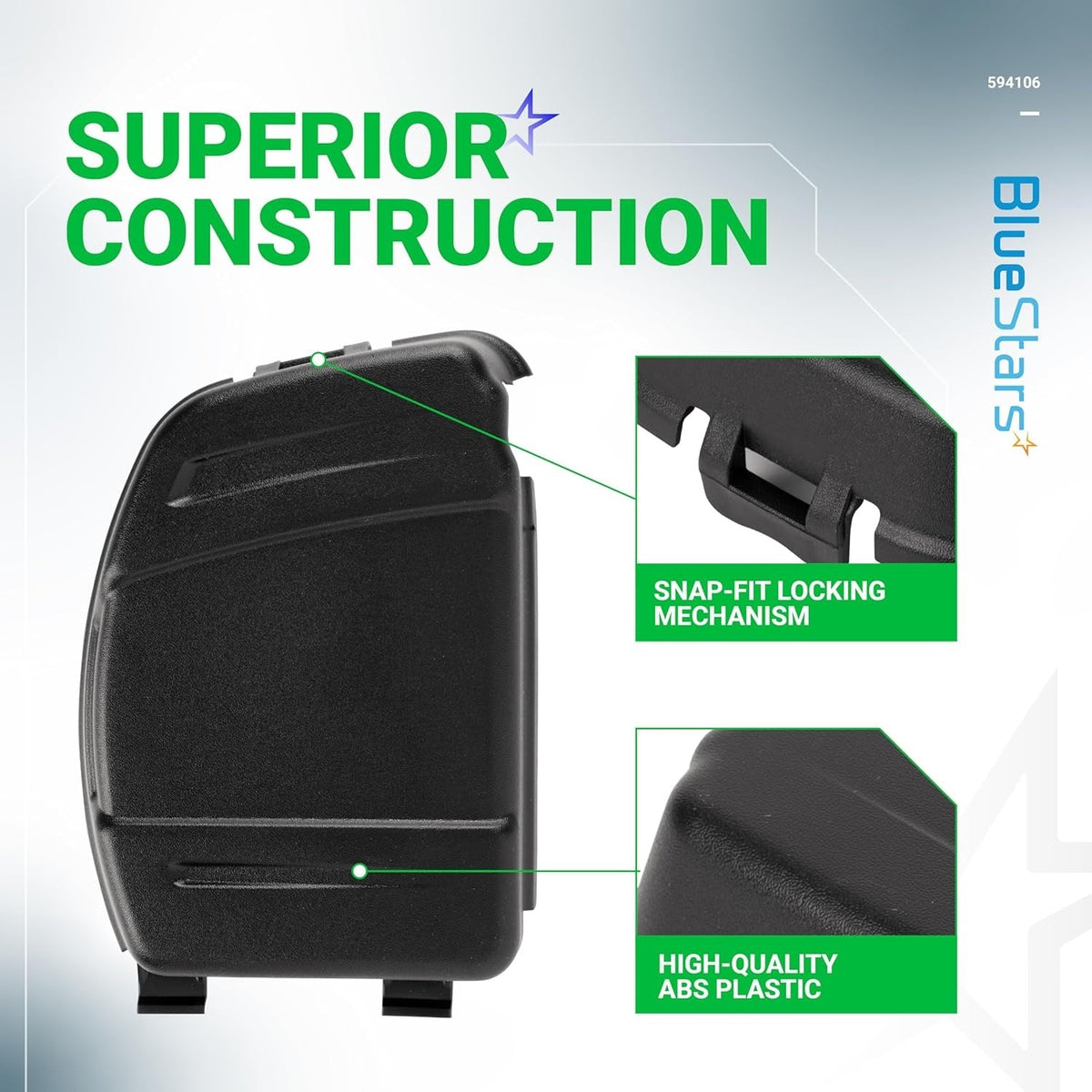594106 air cleaner cover for lawn mower showing snap-fit locking mechanism and durable ABS plastic construction.