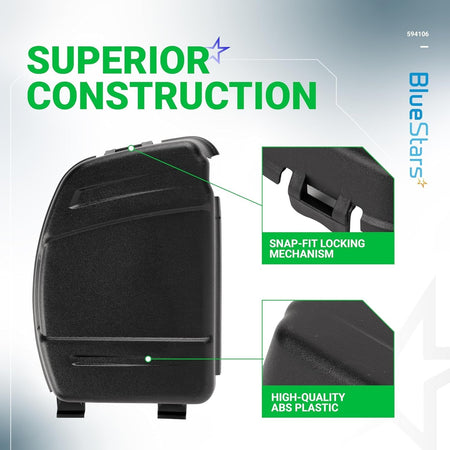 594106 air cleaner cover for lawn mower showing snap-fit locking mechanism and durable ABS plastic construction.
