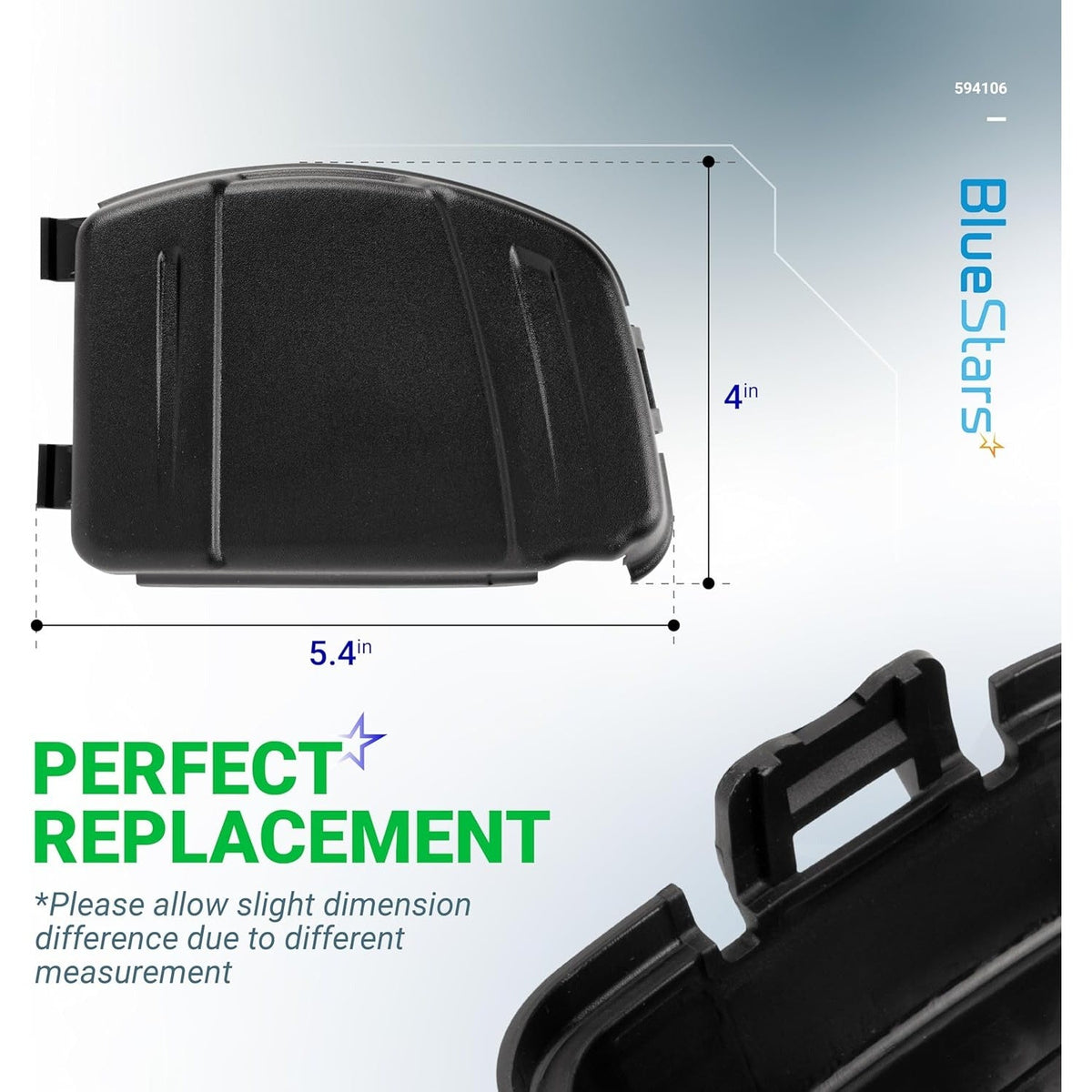 594106 air cleaner cover replacement showing dimensions of 5.4 inches by 4 inches for lawn mower engines.