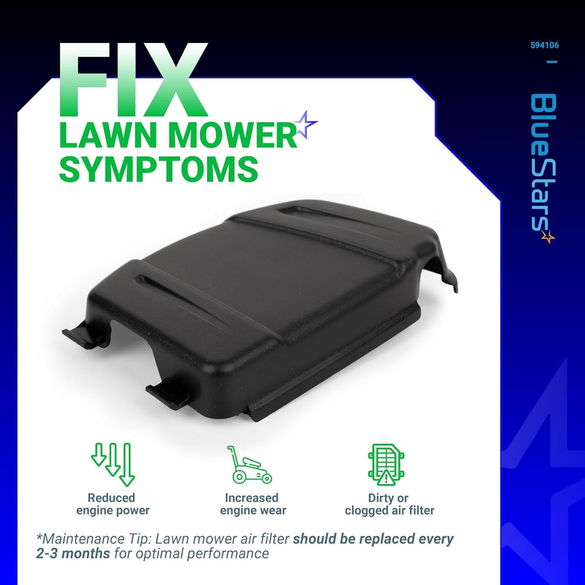 Black 594106 replacement air cleaner cover for lawn mower engines.