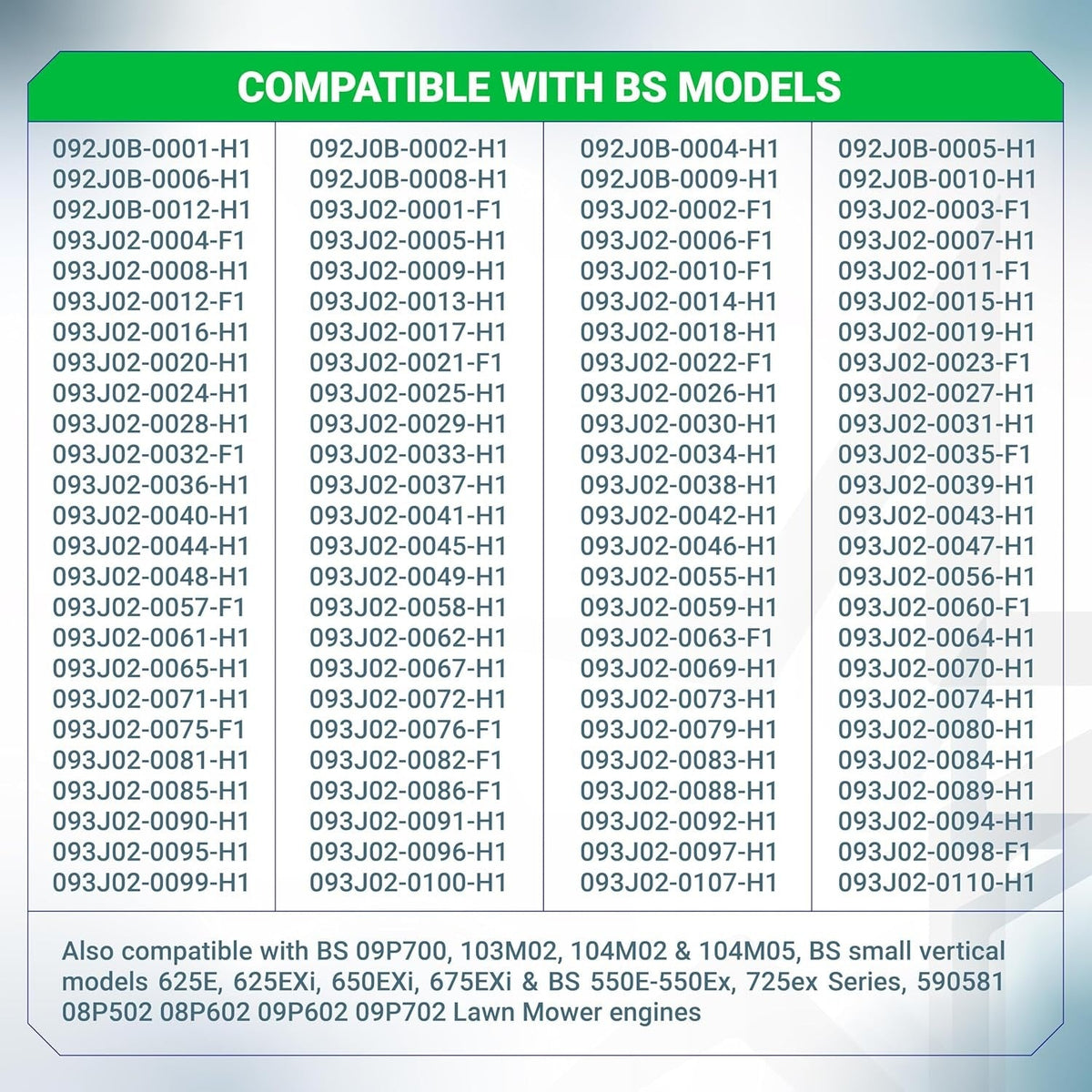 Compatibility chart for 594106 air cleaner cover listing compatible Briggs & Stratton lawn mower engine models.