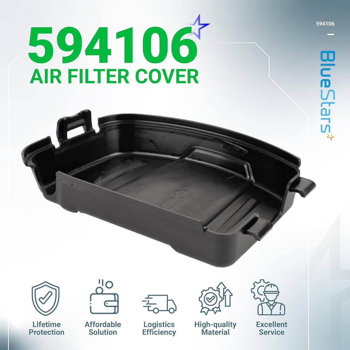 Black 594106 air cleaner cover replacement part for Briggs & Stratton lawn mower engines.
