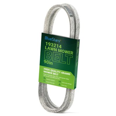 BlueStars 193214 90-inch lawn mower deck belt in branded packaging for Craftsman and Husqvarna mowers.