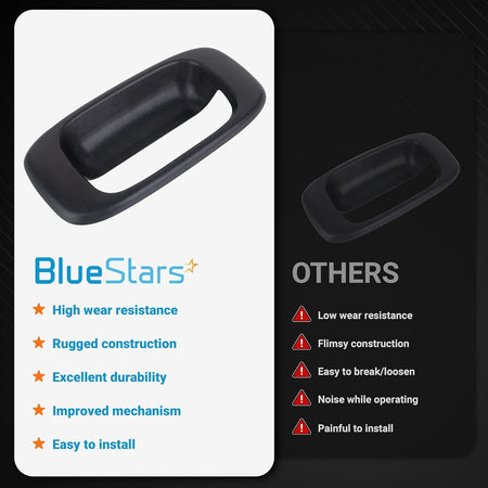 Black tailgate handle bezel 15228539 comparison chart showing high durability construction.