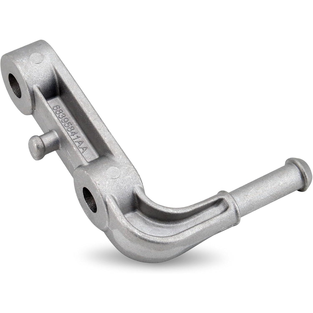 Metal exhaust muffler support bracket assembly 68395841AA with mounting holes and hanger pin.