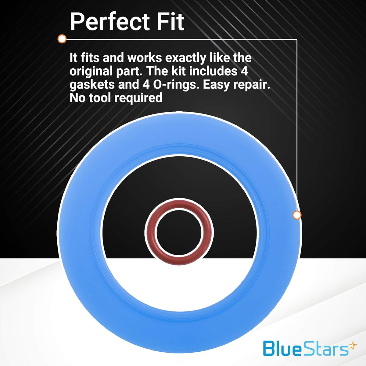 Blue flush valve gasket and red O-ring from the 7301111-0070A seal kit.