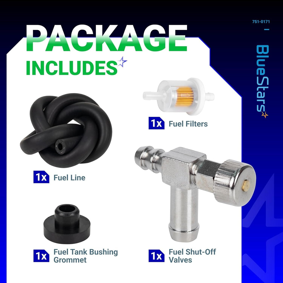 Fuel shut off valve kit including fuel line, filter, and tank grommet for MTD, Troy-Bilt, and Craftsman equipment.