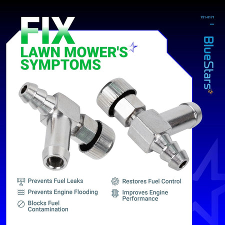 Two metal fuel shut off valves for MTD, Troy-Bilt, and Craftsman lawn equipment.