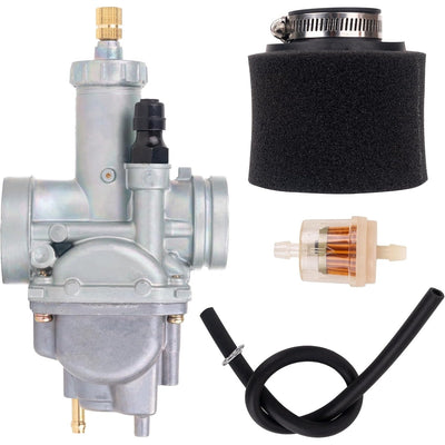KLF220A carburetor kit including foam air filter, inline fuel filter, and fuel line.