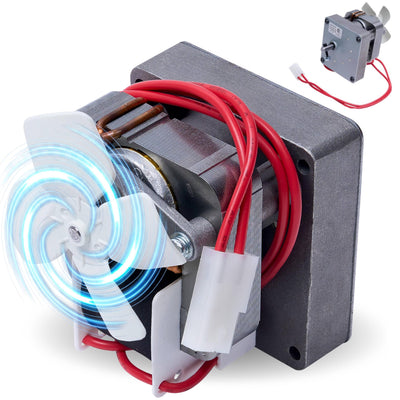Close-up of 2.0 RPM grill auger motor with white cooling fan and red wiring harness.