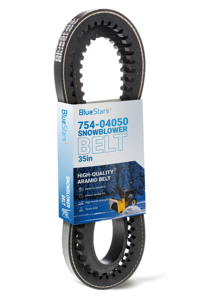 954-04050A snow thrower auger belt in BlueStars branded retail packaging.