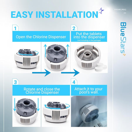 Installation guide for P05345 P03821 chlorine dispenser system for Coleman Saluspa and Lay-Z-Spa hot tubs.