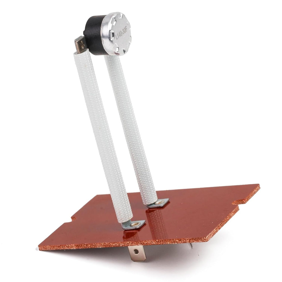 87F16 furnace primary limit switch with 140°F sensor mounted on a rectangular base plate.